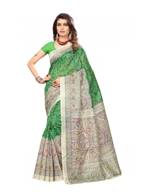 Printed Bhagalpuri Art Silk Green With Multi Color