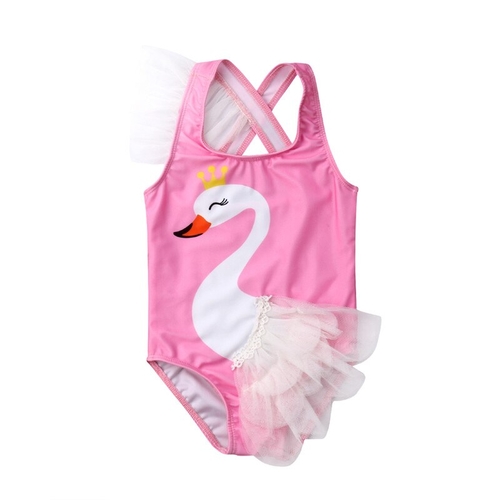 Lovely Kids Baby Girl Swan Tulle Swimwear Ruffle
