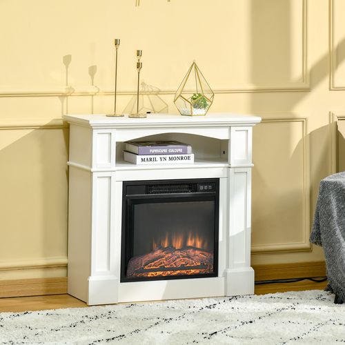 HOMCOM Electric Fireplace with Mantel, Freestanding Heater Corner
