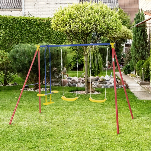 Outsunny Metal Swing Set with 2 Seats Glider A-Frame Stand Adjustable