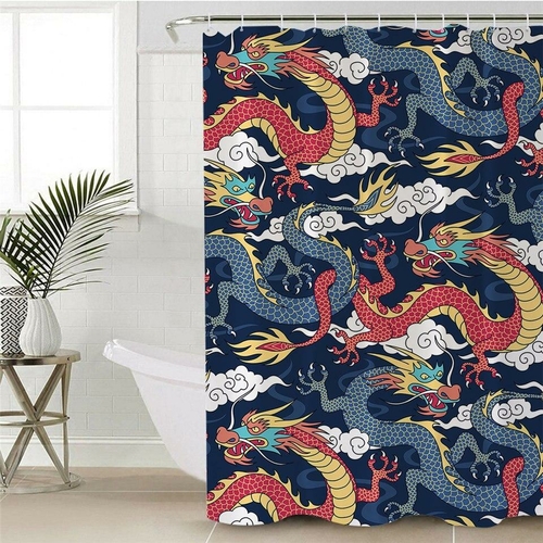 Red and Blue Chinese Dragons Shower Curtain