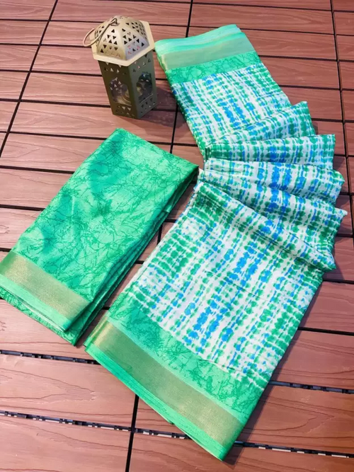 Printed Mysore Tussar Silk Saree  (Light Green)