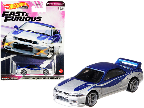 Nissan Skyline GT-R (BCNR33) Silver and Blue \Fast & Furious\" Diecast