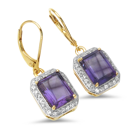 18K Yellow Gold Plated 5.52 Carat Genuine Amethyst & White Topaz .925