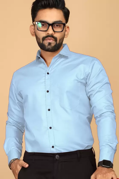 Men Regular Fit Solid Casual Shirt Light Blue (Size XL)