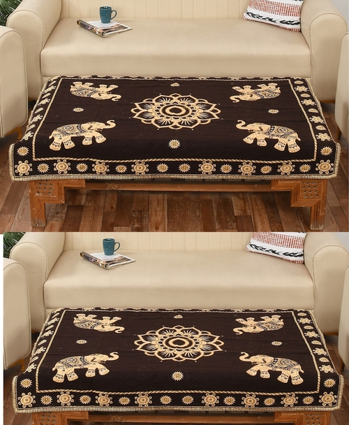 Luxurious Attractive Elephant Self Design Cotton 4 Seater Center Table