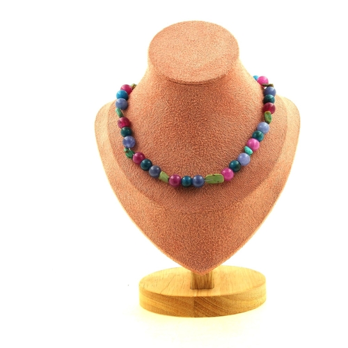 Turquoise + Apatite + Multicolor Tourmaline 8 mm beads necklace.