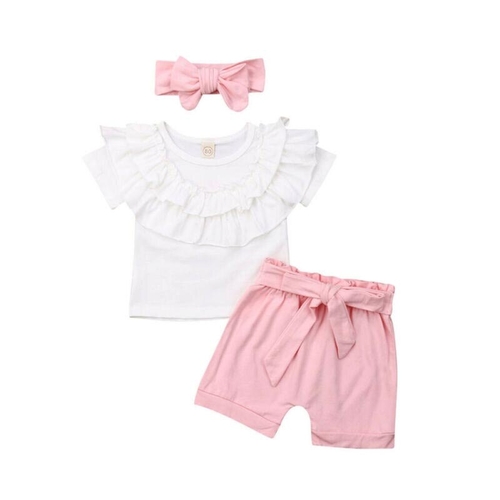 3PCS Kids Baby Girl Summer T Shirt Tops Bow knot