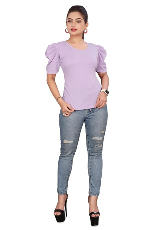 Women's Lycra Blend Crop Top T-Shirt (Size-XL) (Color-LAVENDER)