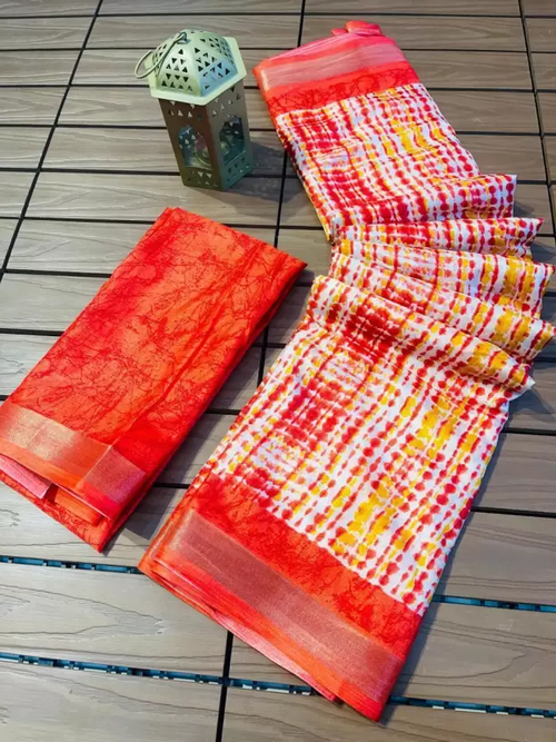 Printed Mysore Tussar Silk Saree  (Orange)