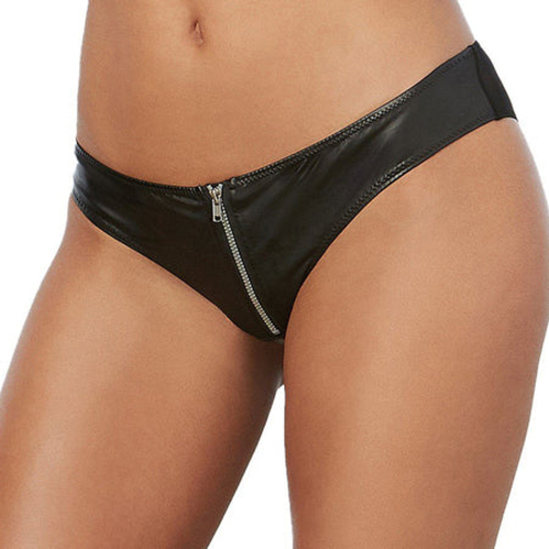 Dreamgirl Faux-Leather, Stretch-Knit Cheeky Panty with Zipper Front