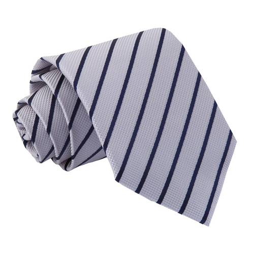 Single Stripe Classic Tie - Silver & Navy