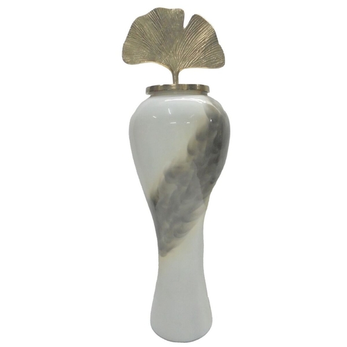 Vase DKD Home Decor Bicoloured Aluminium Iron Golden Oriental Leaf of