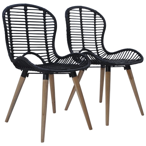 Dining Chairs 6 pcs Black Natural Rattan