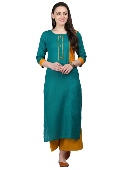 Turquoise Color Cotton Flex Kurti