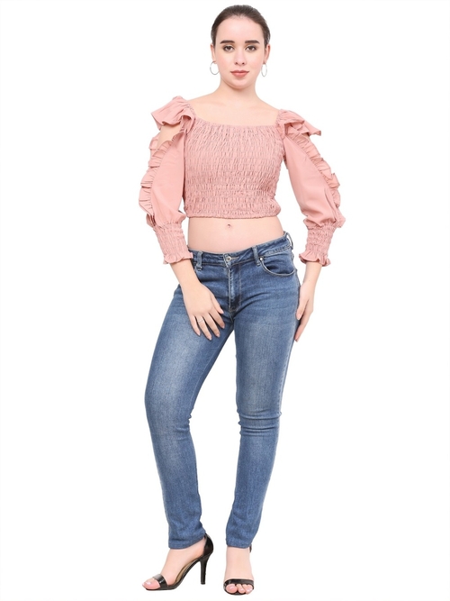 Casual Solid Women Top (Size-M) (Color-PINK)