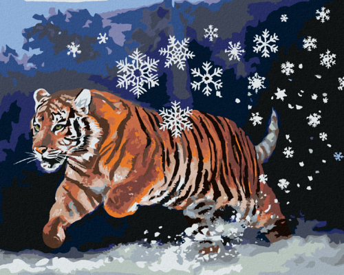 Zuty - Paint by Numbers - TIGER AND SNOWFLAKES (D. RUSTY RUST), 40x50