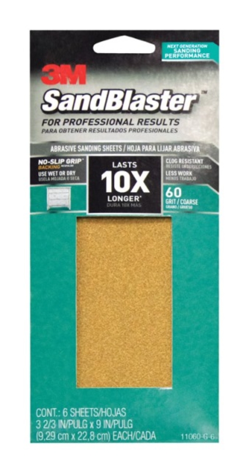 3M 11060-G-6 1 by 3 Sanding Sheet SandBlaster Sandpaper with No Slip G