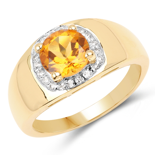 14K Yellow Gold Plated 1.30 Carat Genuine Citrine and White Topaz .925