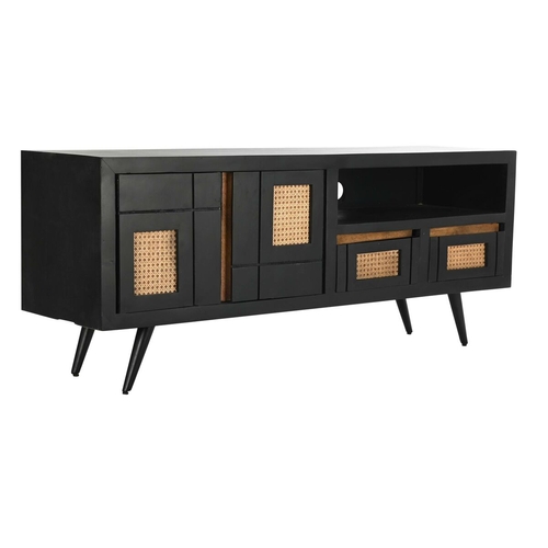 TV furniture DKD Home Decor Black Rattan Mango wood (145,5 x 40,5 x 60