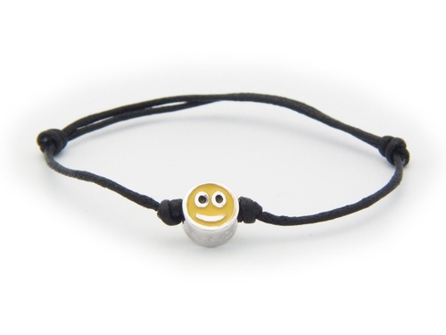 Fronay SMILE Smile Face Enamel Charm Sterling Silver Adjustable Black 