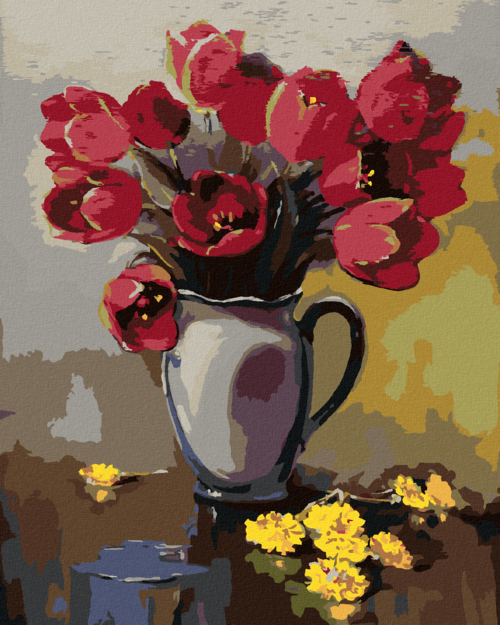 Paint by Numbers - TULIPS IN A VASE AND DANDELIONS ON A TABLE