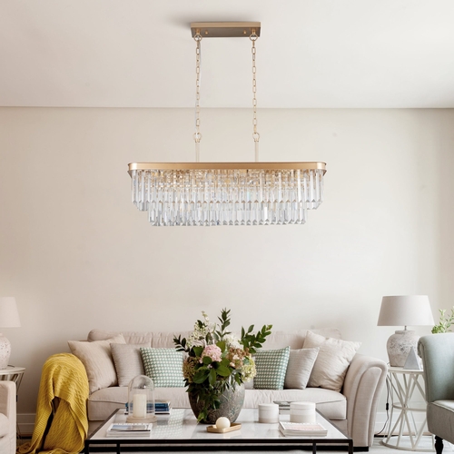Chandeliers,Rectangular Crystal Chandelier Adjustable,E12 Modern