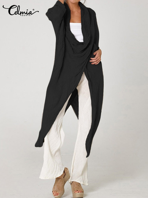 Chic Cowl Neck Long Sleeve Asymmetrical Top