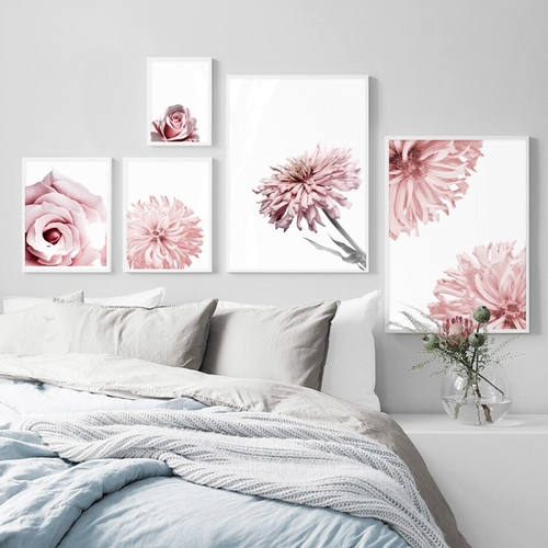Pink Rose Chrysanthemum Flower Landscape Wall Art