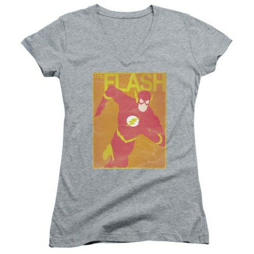 Trevco Jla-Simple Flash Poster Junior V-Neck Tee- Athletic Heather - S