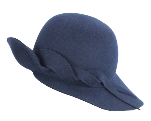 Exclusive wide brim navy felt hat