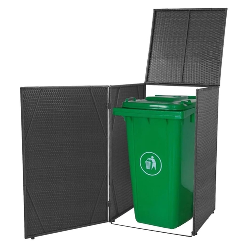 Single Wheelie Bin Shed Poly Rattan Black