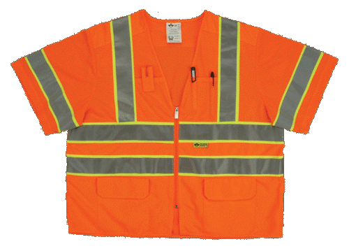 2W MS339C-3 XL Class 3 Mesh And Solid- Ansi Vest - Orange- Extra Large