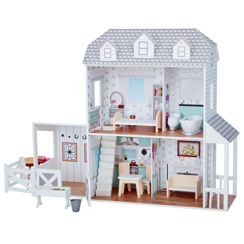 Olivia's Little World Wooden Dolls House & 14 Pcs