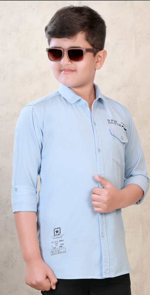 Boys Solid Cotton Casual Shirt (Color Sky Blue) (Size 5 - 6 Years)