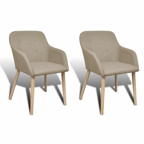 Dining Chairs 4 pcs Beige Fabric and Solid Oak Wood