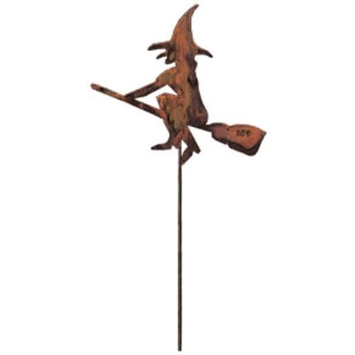 Wrought Iron Rusted Festive Witch Garden Stake 35 Inches