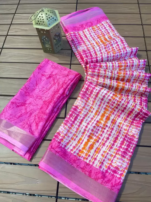 Printed Mysore Tussar Silk Saree (Pink)