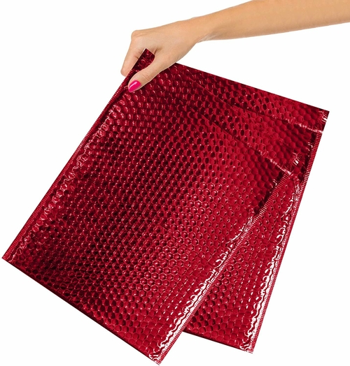 Metallic Red Bubble Mailers 12 x 17, Poly Padded Envelopes Pack of 50,