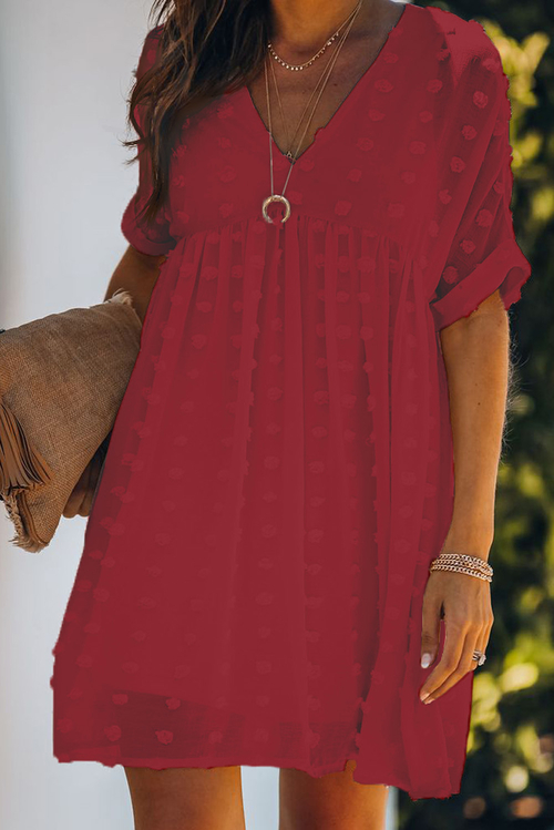 Red Fever Pitch Pom Babydoll Tunic Dress