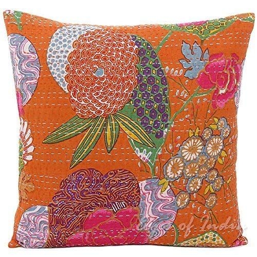 Cotton Kantha Embroidery Cushion Cover (16x16-inches) (Set of 1,