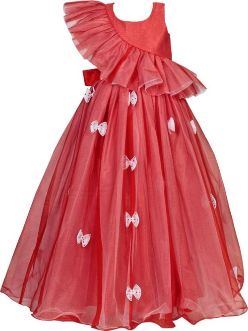 Girls Maxi/Full Length Party Dress (Red, Sleeveless)