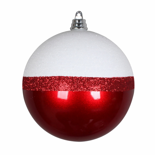 Vickerman MT180803 5 in. Red Candy & White Glitter Ball Ornament  