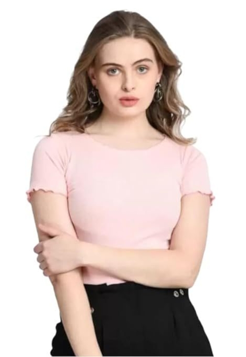 PINK Stylish and Latest Women's Casual Short Sleeves Round Neck Foral