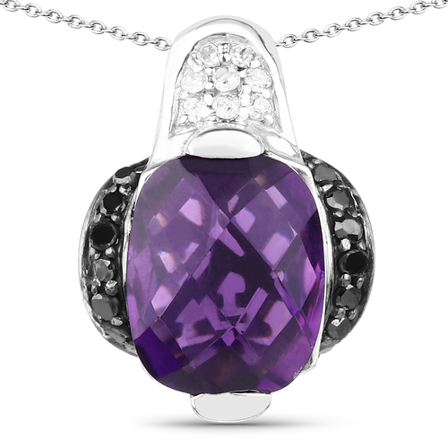 3.76 Carat Genuine Amethyst, Black Diamond & White Diamond .925