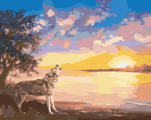 Zuty - Paint by Numbers - HOWLING WOLF AND SUNSET BY THE WATER (D.