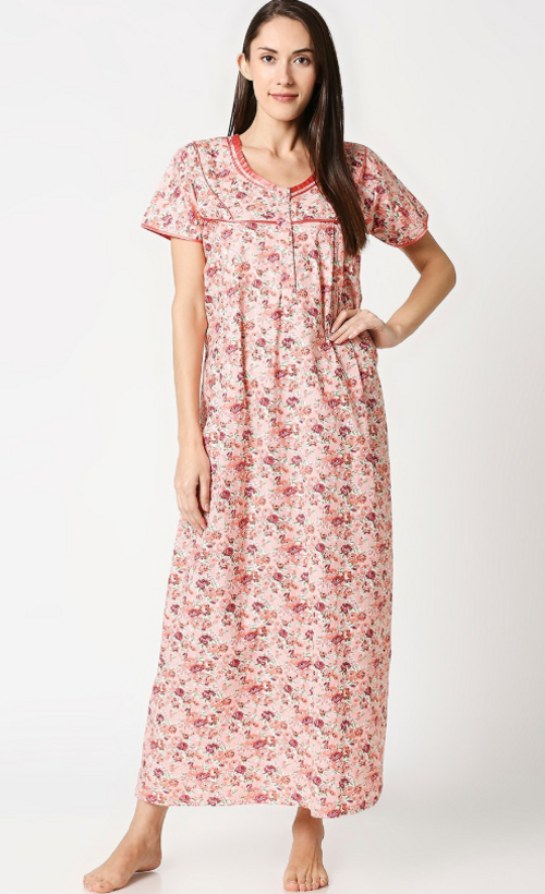 Women Printed Maternity Nightdress Peach(Size XL)
