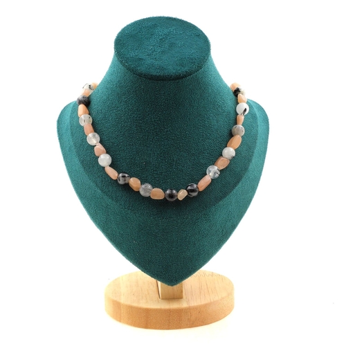 Sunstone + Black Rutilated Quartz 8 mm beads necklace.