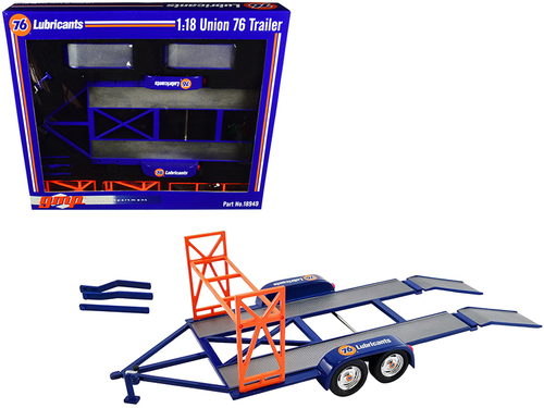 Tandem Car Trailer with Tire Rack \Union 76\" Blue 1/18 Diecast Model
