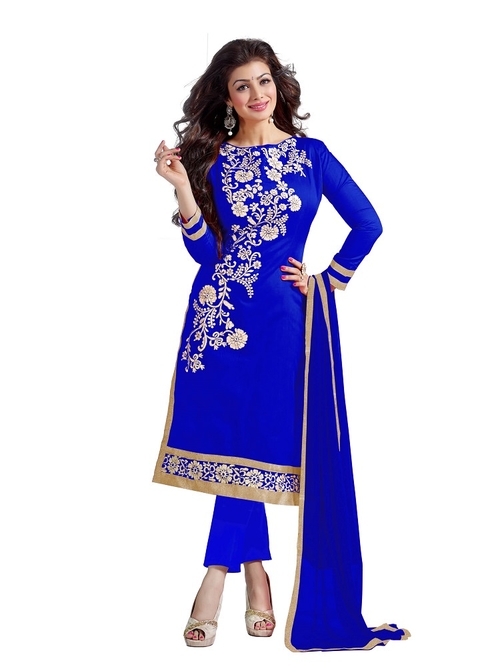 Blue Chanderi Unstitched Embroidered Dress
